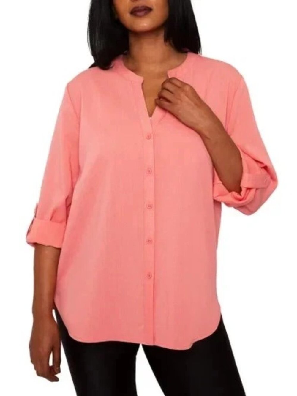 Mario Serrani Women's Small Button Front Blouse Pink